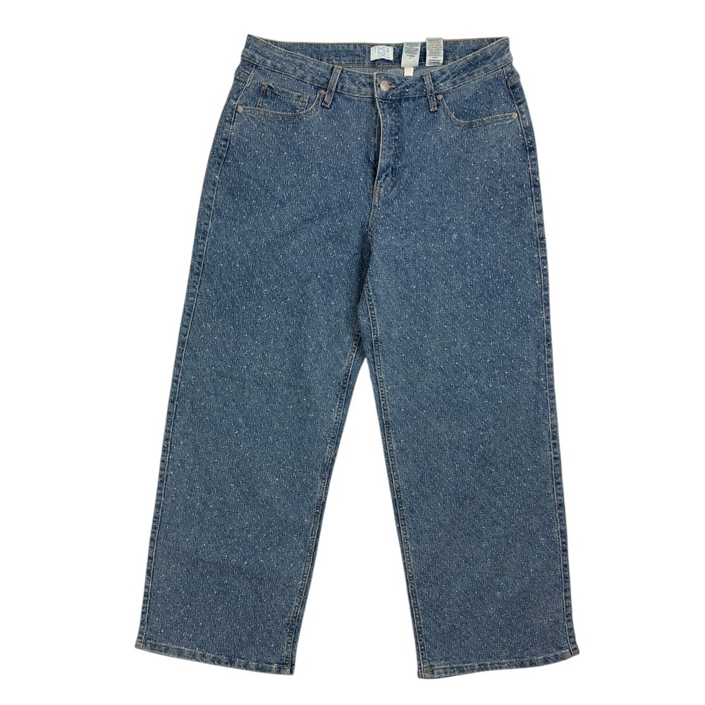 Time and Tru Womens 16 Rhinestone Embellished Wide Leg High Rise Jeans Blue